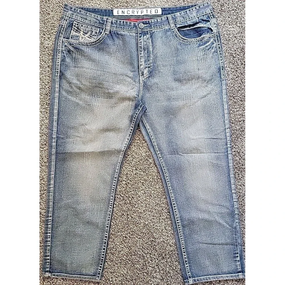 Big Men Jeans Encrypted Supply Company Acid Washed  Size 46x30 Good Condition